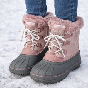 London Fog Girls Waterproof Winter Boots – Size 4, Pink & Gray